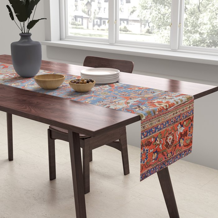 Blue Field Sultanabad Antique Persian Table Runner Gallery Image 2