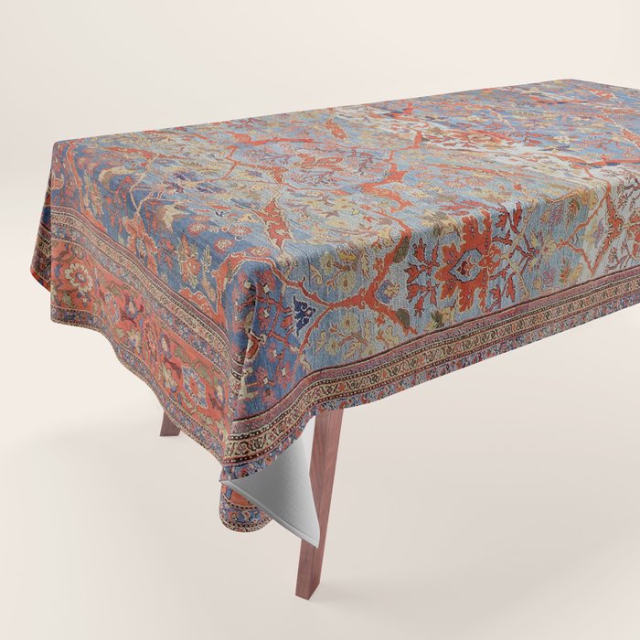 Blue Field Sultanabad Antique Persian Tablecloth Gallery Image 1