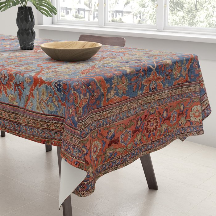 Blue Field Sultanabad Antique Persian Tablecloth Gallery Image 3