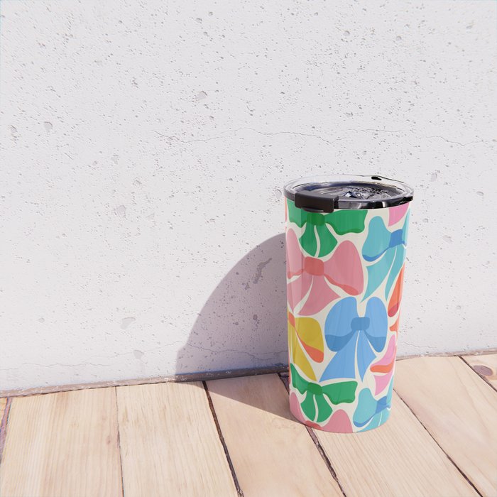RainBows - Bright Multi Retro Rainbow Bows Travel Mug Gallery Image 4