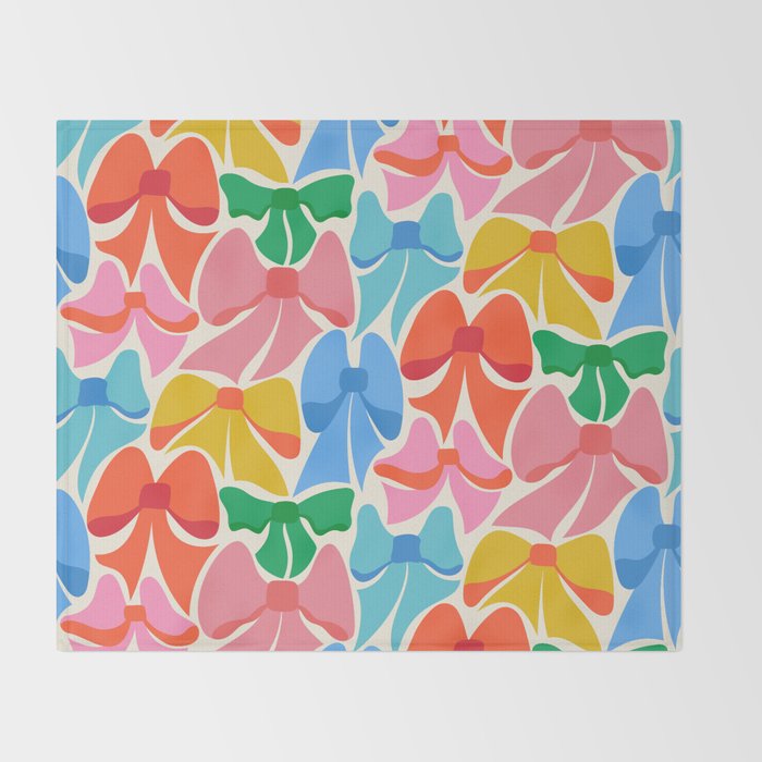 RainBows - Bright Multi Retro Rainbow Bows Throw Blanket Gallery Image 2