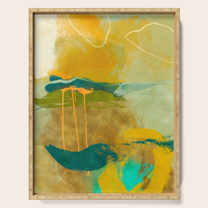 summer green abstract art Serving Tray Gallery Image 1