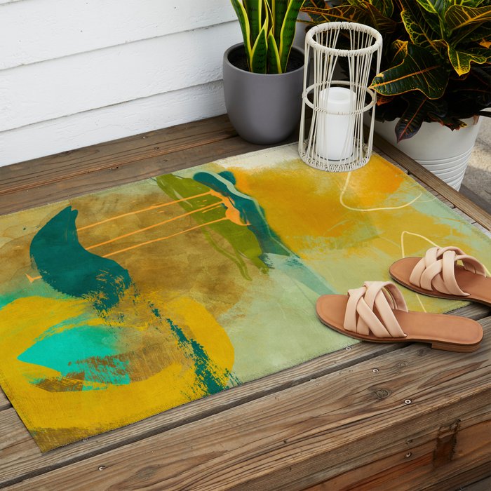 summer green abstract art Outdoor Rug Gallery Image 2
