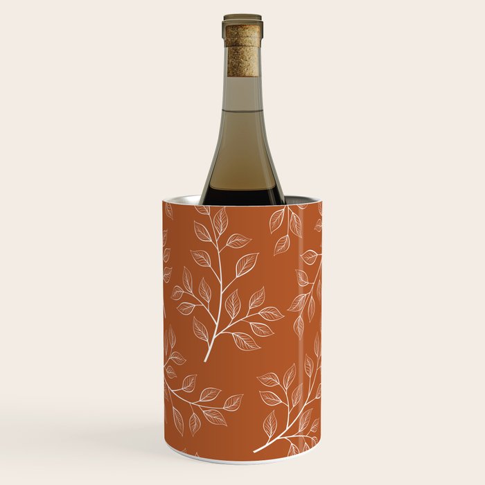 Delicate White Leaves and Branch on a Rust Orange Background Wine Chiller Gallery Image 3