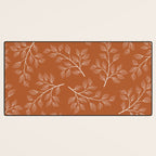 Delicate White Leaves and Branch on a Rust Orange Background Desk Mat Gallery Image 3