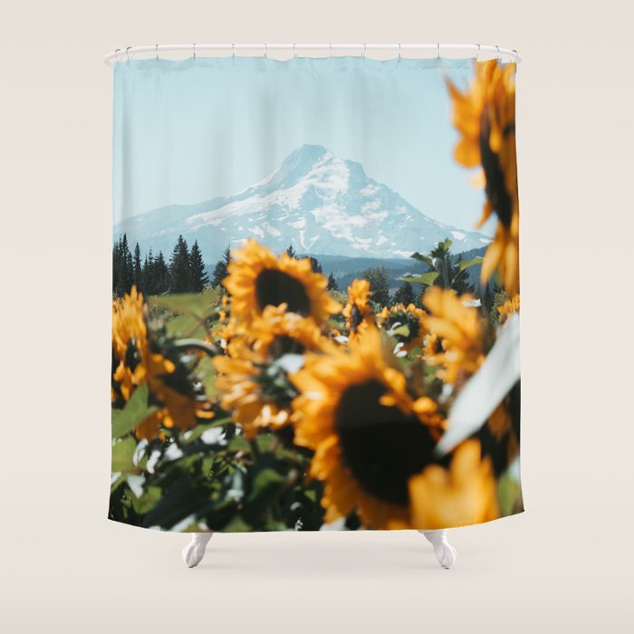 Mt. Hood Sunflower Field Shower Curtain Gallery Image 1