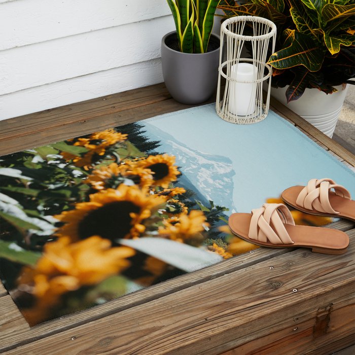 Mt. Hood Sunflower Field Outdoor Rug Gallery Image 2