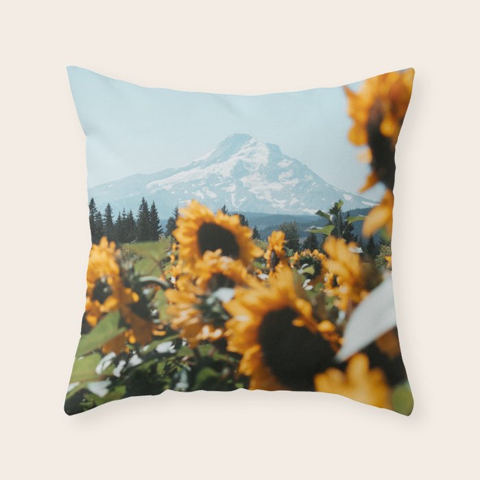 Mt. Hood Sunflower Field Throw Pillow Gallery Image 1