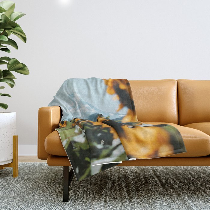 Mt. Hood Sunflower Field Throw Blanket Gallery Image 1