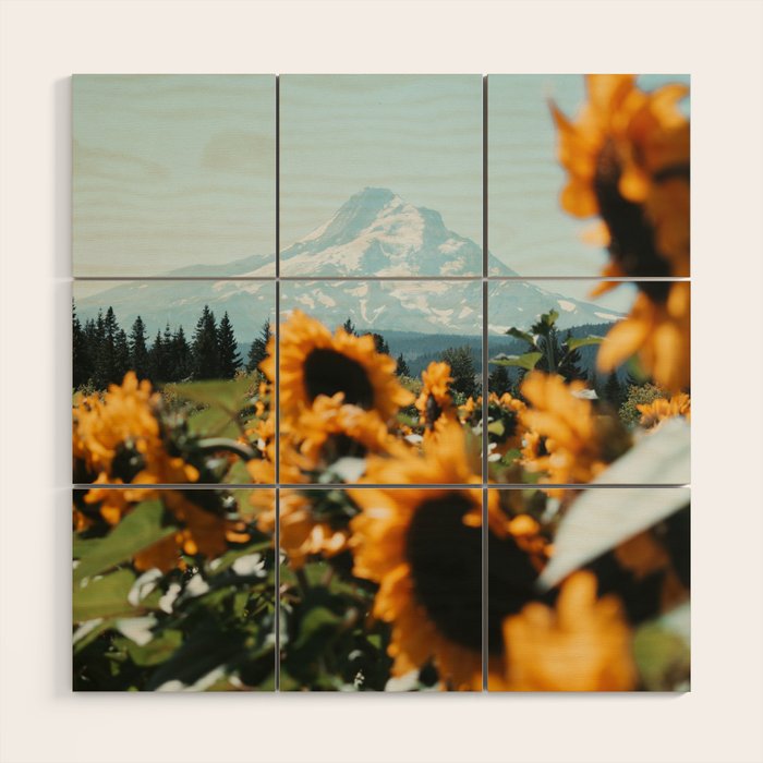 Mt. Hood Sunflower Field Wood Wall Art Gallery Image 1