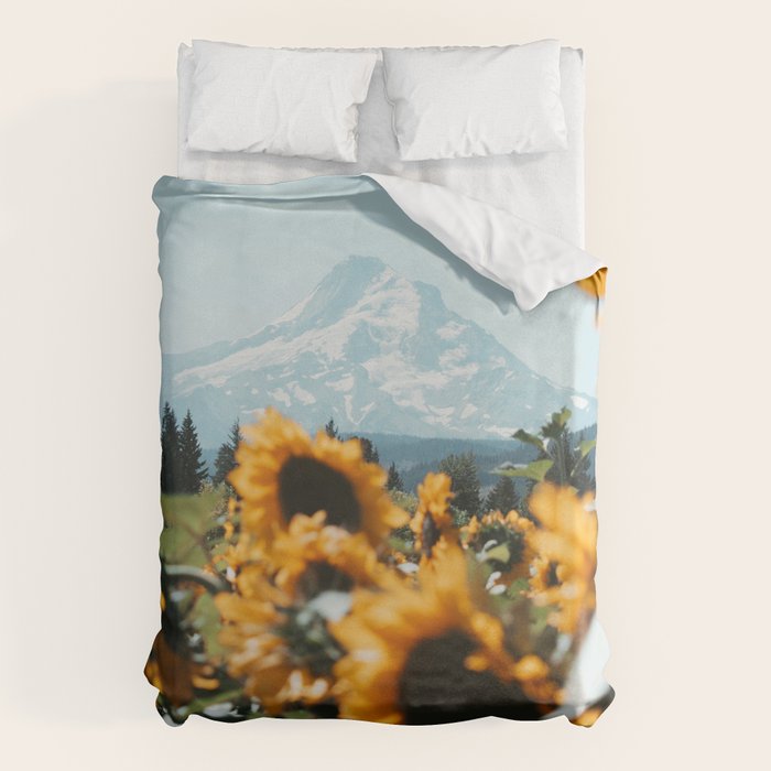 Mt. Hood Sunflower Field Duvet Cover Gallery Image 1