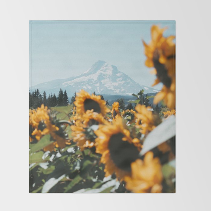 Mt. Hood Sunflower Field Throw Blanket Gallery Image 2