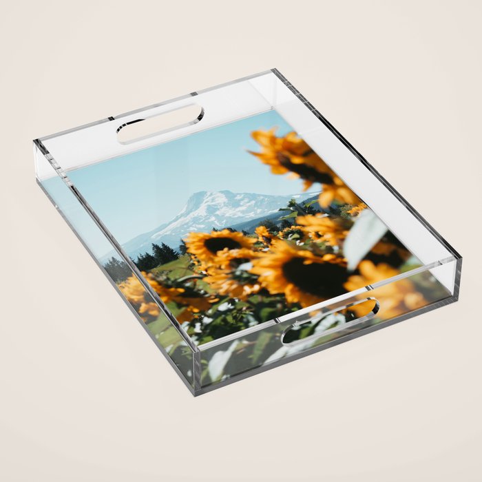 Mt. Hood Sunflower Field Acrylic Tray Gallery Image 1