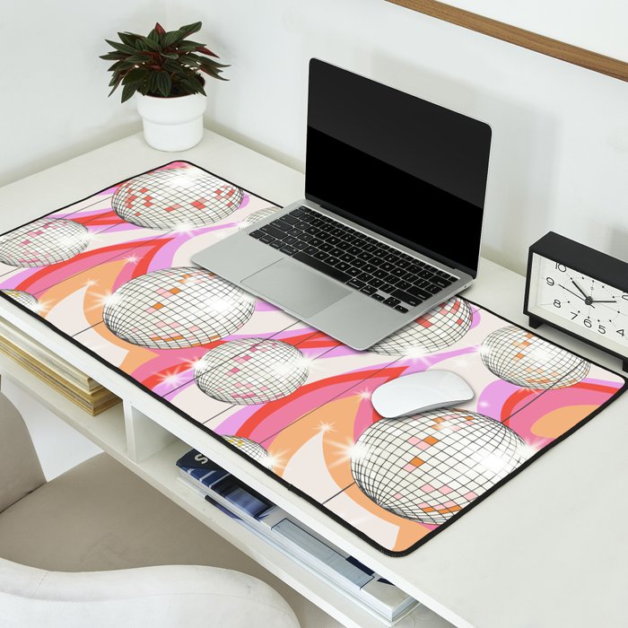 Groovy Party disco ball pink Desk Mat Gallery Image 2