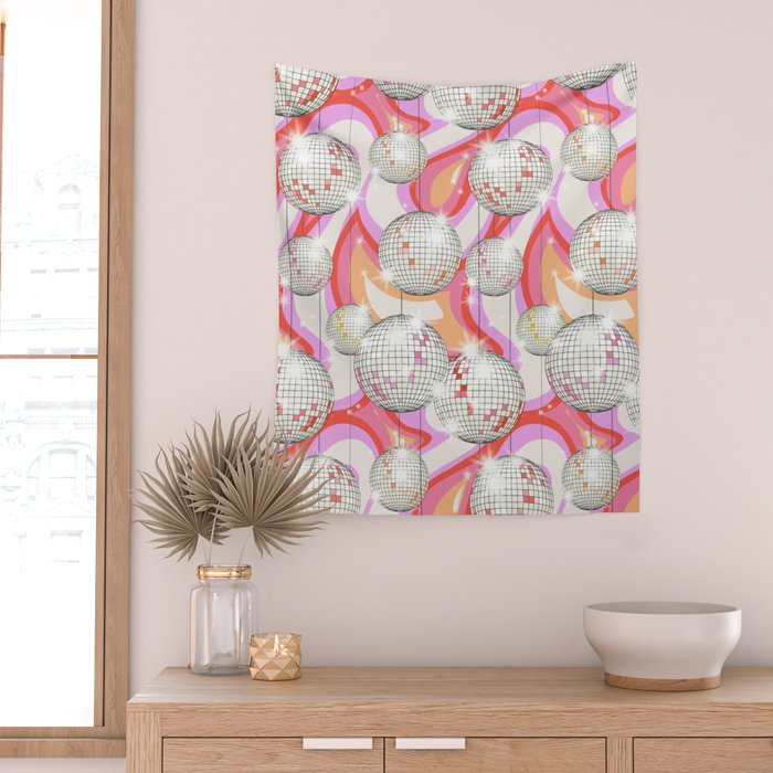 Groovy Party disco ball pink Wall Tapestry Gallery Image 2