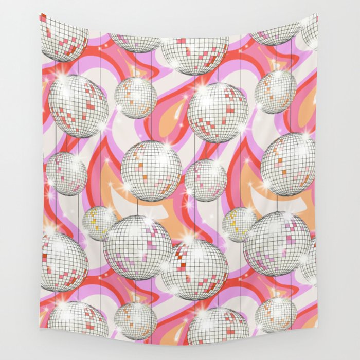 Groovy Party disco ball pink Wall Tapestry Gallery Image 1
