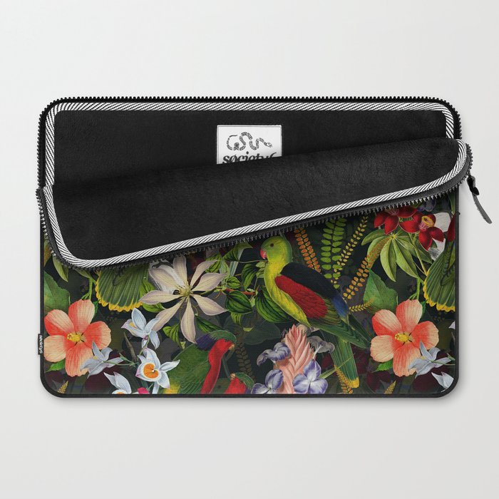 Vintage & Shabby Chic - Black Tropical Parrot Night Garden Laptop Sleeve Gallery Image 2