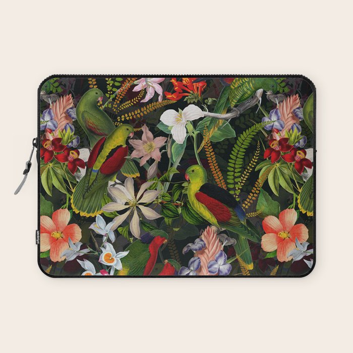 Vintage & Shabby Chic - Black Tropical Parrot Night Garden Laptop Sleeve Gallery Image 1