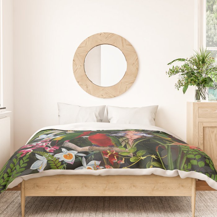 Vintage & Shabby Chic - Black Tropical Parrot Night Garden Duvet Cover Gallery Image 3