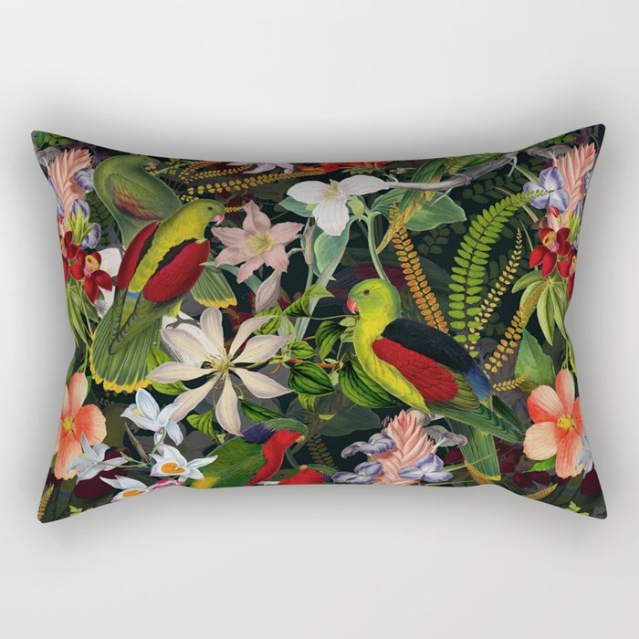 Vintage & Shabby Chic - Black Tropical Parrot Night Garden Rectangular Pillow Gallery Image 2