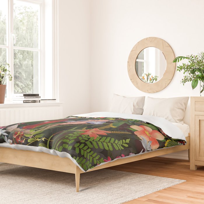 Vintage & Shabby Chic - Black Tropical Parrot Night Garden Duvet Cover Gallery Image 2