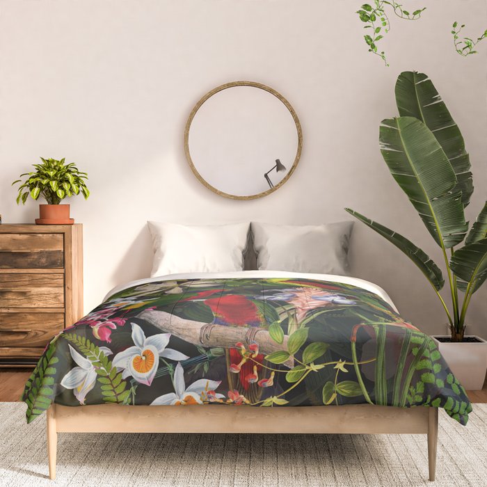 Vintage & Shabby Chic - Black Tropical Parrot Night Garden Comforter Gallery Image 3