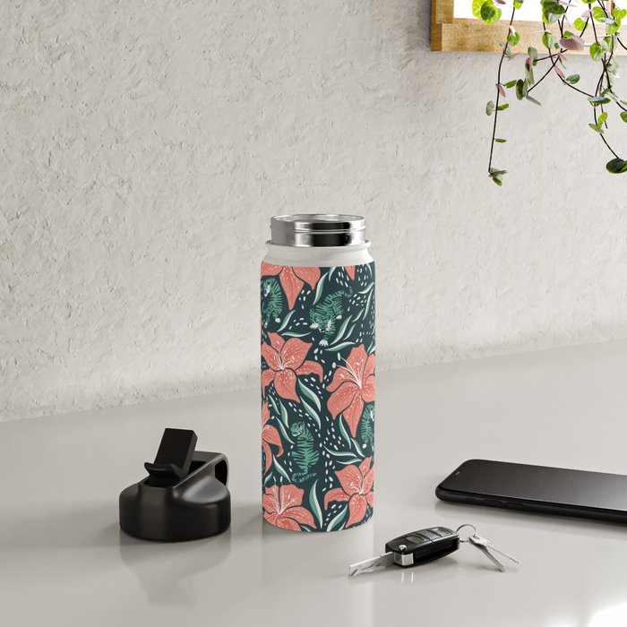 Tigers & Tiger Lilies - Teal & Rose Water Bottle Gallery Image 4