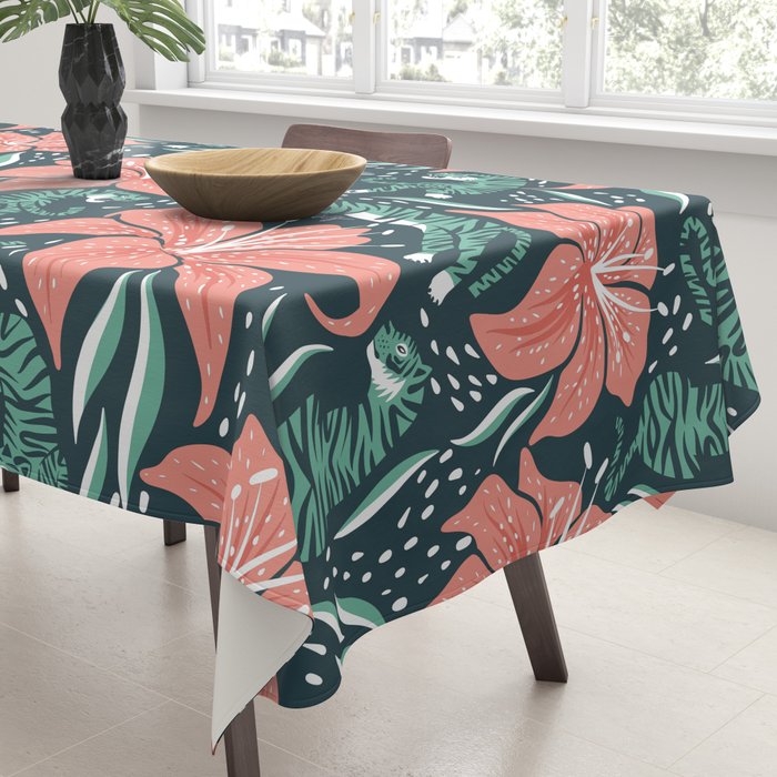 Tigers & Tiger Lilies - Teal & Rose Tablecloth Gallery Image 3