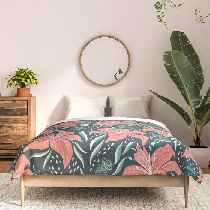 Tigers & Tiger Lilies - Teal & Rose Comforter Gallery Image 3