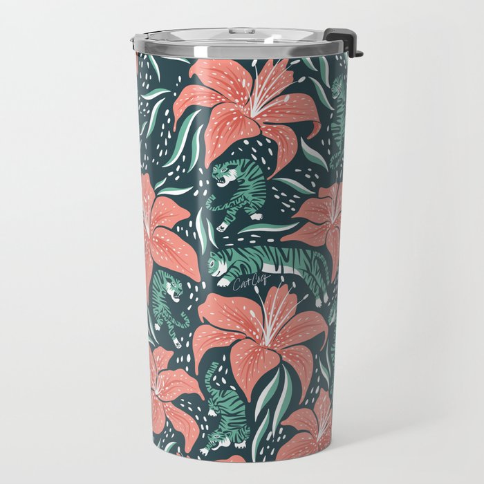Tigers & Tiger Lilies - Teal & Rose Travel Mug Gallery Image 2