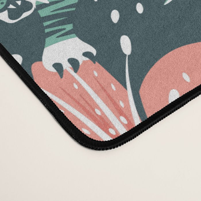 Tigers & Tiger Lilies - Teal & Rose Desk Mat Gallery Image 4