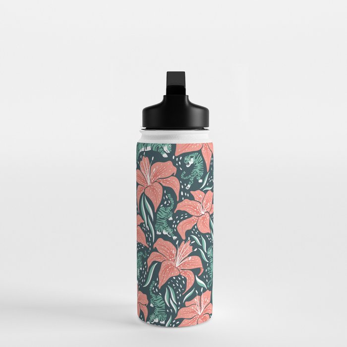 Tigers & Tiger Lilies - Teal & Rose Water Bottle Gallery Image 3