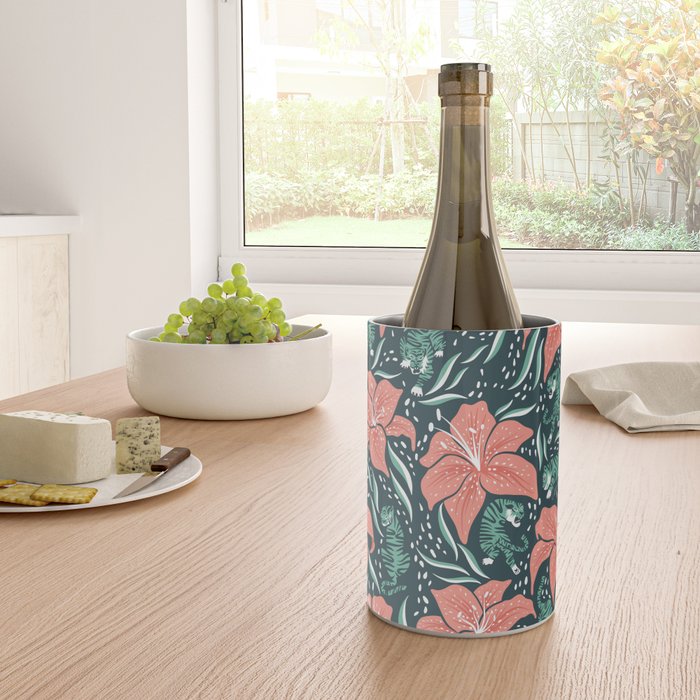 Tigers & Tiger Lilies - Teal & Rose Wine Chiller Gallery Image 4