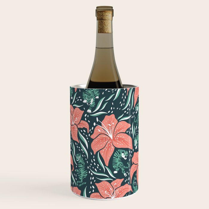 Tigers & Tiger Lilies - Teal & Rose Wine Chiller Gallery Image 1