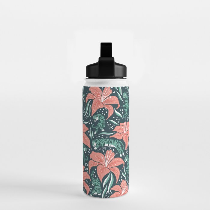 Tigers & Tiger Lilies - Teal & Rose Water Bottle Gallery Image 2