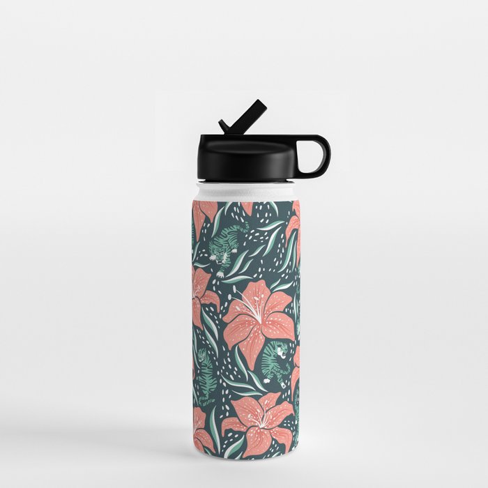Tigers & Tiger Lilies - Teal & Rose Water Bottle Gallery Image 1