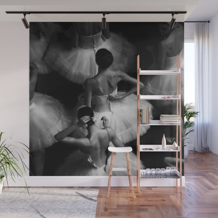 Ballerinas getting ready for the big performance black and white photograph - photographs Wall Mural Gallery Image 1