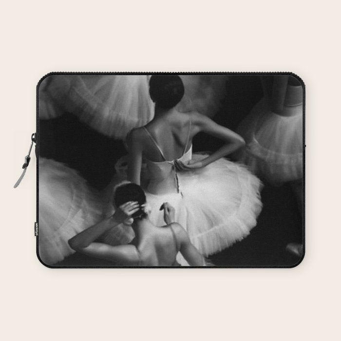 Ballerinas getting ready for the big performance black and white photograph - photographs Laptop Sleeve Gallery Image 1