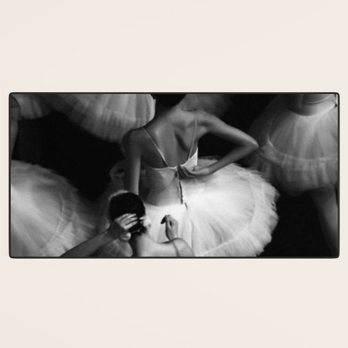 Ballerinas getting ready for the big performance black and white photograph - photographs Desk Mat Gallery Image 3