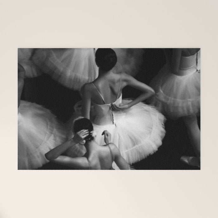 Ballerinas getting ready for the big performance black and white photograph - photographs Welcome Mat Gallery Image 1
