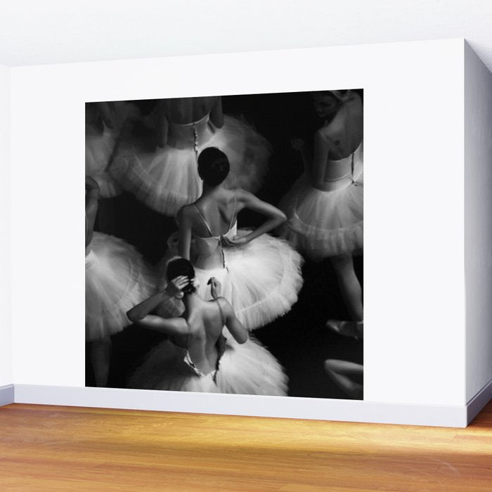 Ballerinas getting ready for the big performance black and white photograph - photographs Wall Mural Gallery Image 2