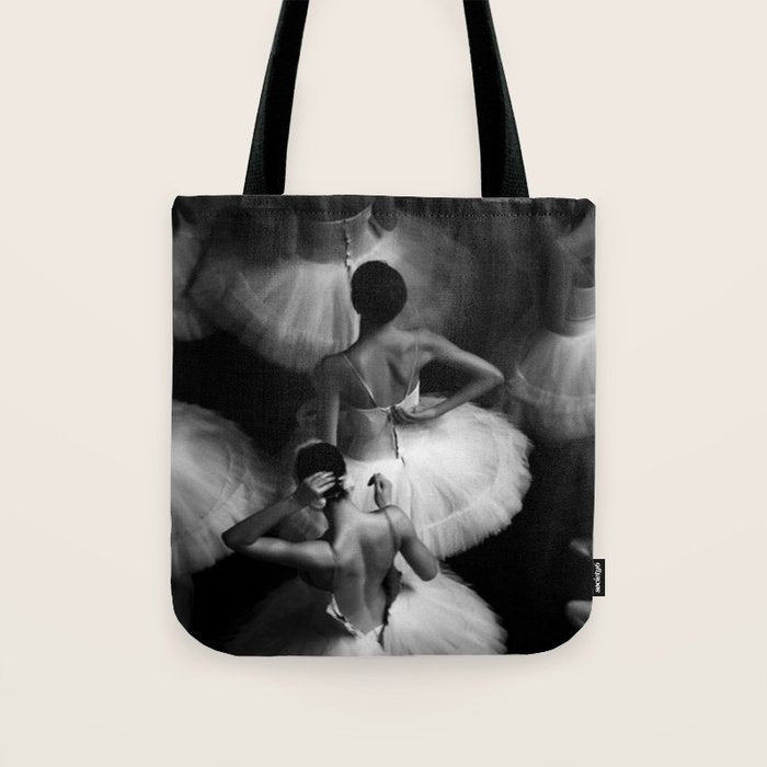 Ballerinas getting ready for the big performance black and white photograph - photographs Tote Bag Gallery Image 1