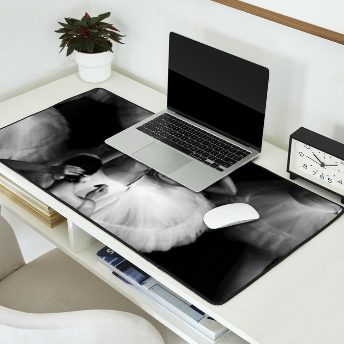 Ballerinas getting ready for the big performance black and white photograph - photographs Desk Mat Gallery Image 2