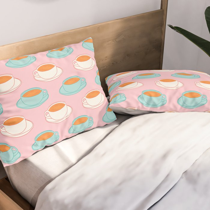 Colorful retro coffee cup art pattern Pillow Sham Gallery Image 2