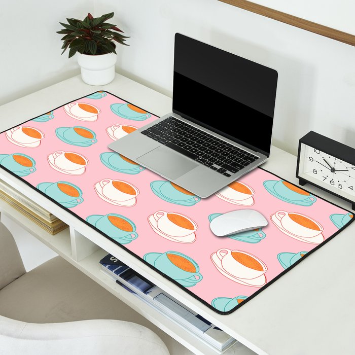Colorful retro coffee cup art pattern Desk Mat Gallery Image 2