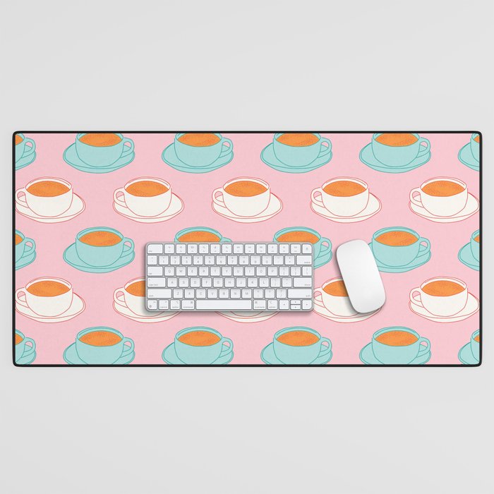 Colorful retro coffee cup art pattern Desk Mat Gallery Image 1