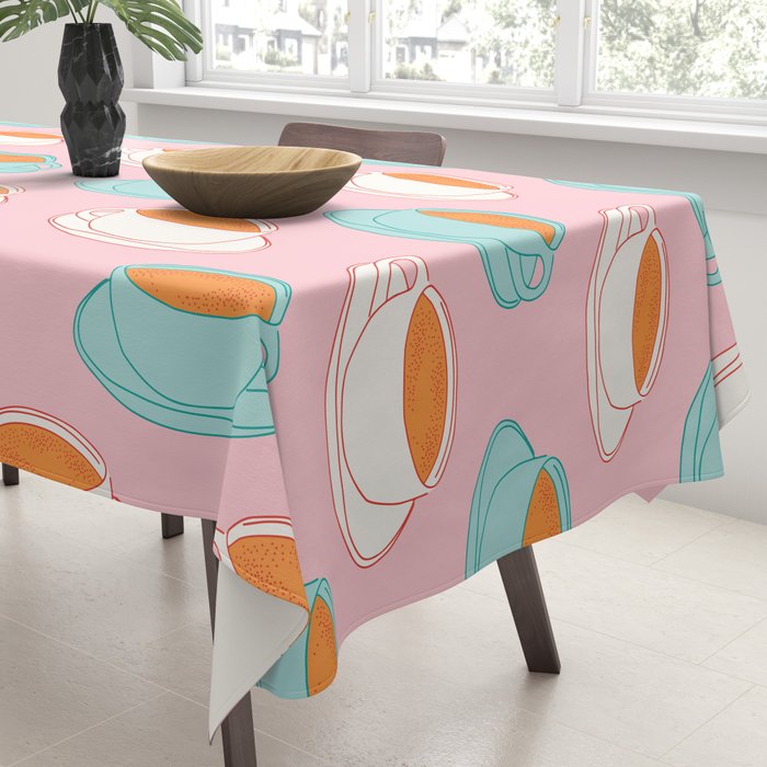 Colorful retro coffee cup art pattern Tablecloth Gallery Image 3