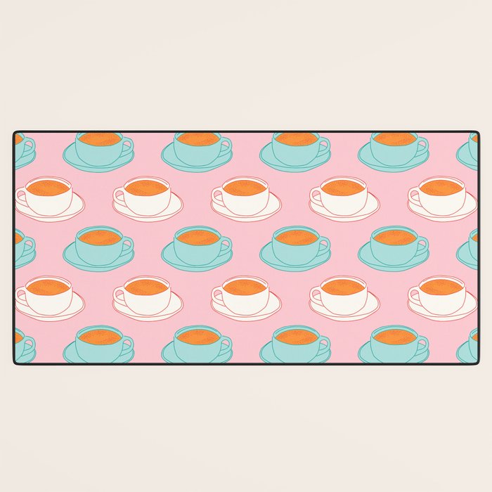 Colorful retro coffee cup art pattern Desk Mat Gallery Image 3