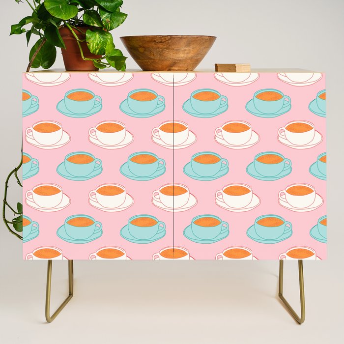 Colorful retro coffee cup art pattern Credenza Gallery Image 1