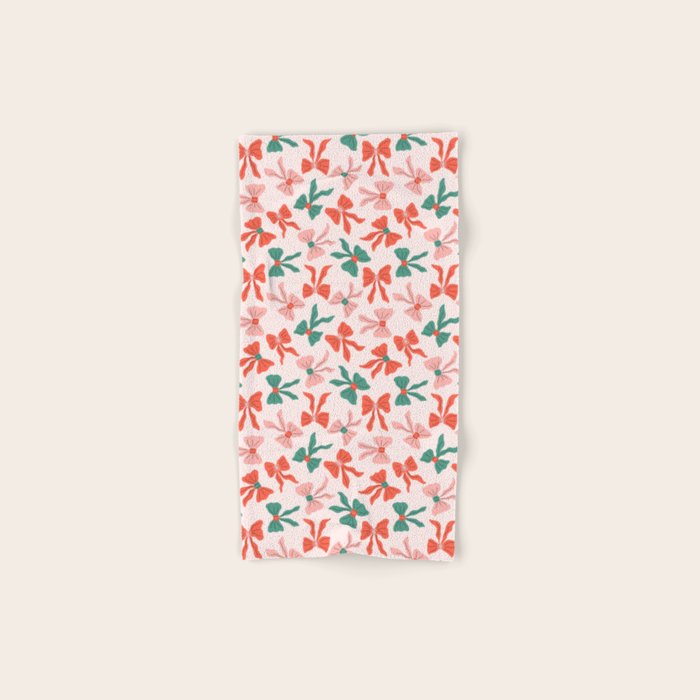 Playful Scattered Coquette Bows Festive Green Red and Pink Bath Towel Gallery Image 1